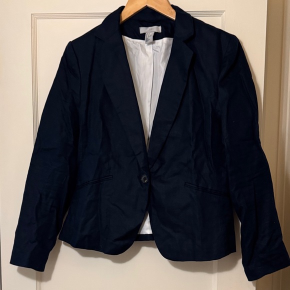 H&M Jackets & Blazers - H&M Elegant Navy Blazer Linen Cotton Bkend never worn! NWOT